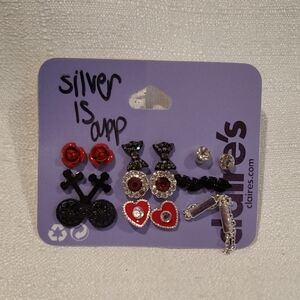 Claire's Silver and Red  Earring Set